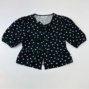 Polkadot cotton Copenhagen blouse Size Medium peplum round neck Puff Sleeve